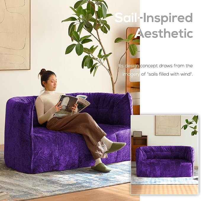 N&V Mid Century Brigantin Deep Relaxation Sofa, Soft Premium Chenille, for Living Room Bedroom and Office (Royal Purple, ThreeSeater)