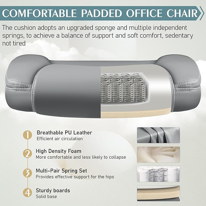 Leather Office Chair, PU Home Computer Desk Chairs with Ergonomic Back Support, 360°Swivel Free,Small Gaming Chair with Wheels and Adjustable Armrests, for Short People Use