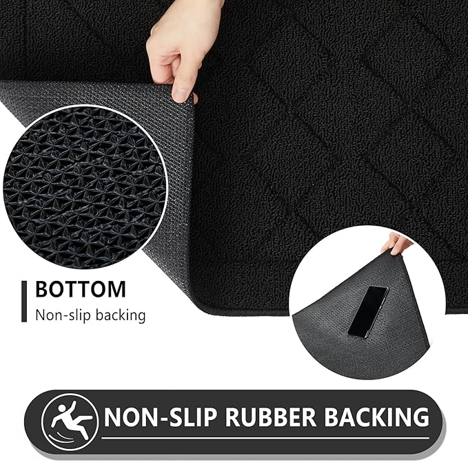 REFETONE Indoor Doormat, Front Back Door Mat 36"x60" Rubber Backing Non Slip Mats, Absorbent Washable Entrance Doormat for Entryway, Resist Dirt Low-Profile Inside Floor Mat for Muddy Shoes, Black