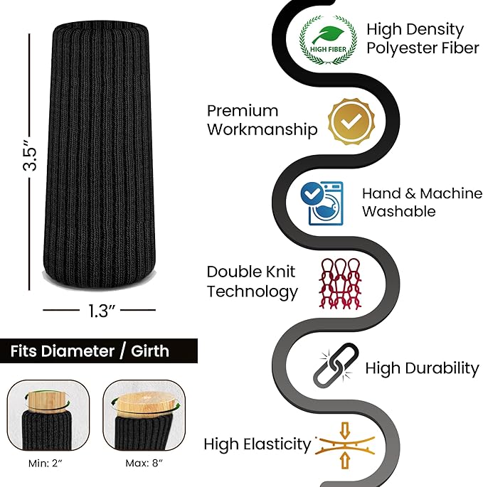 32 Pcs Black Premium Chair Leg Socks Protectors for Hardwood Floors - Do not Easily Fall Off - Very Easy to Put on - Fits All Leg Shapes - High Elastic Bar Stool Leg Covers - Furniture Pads