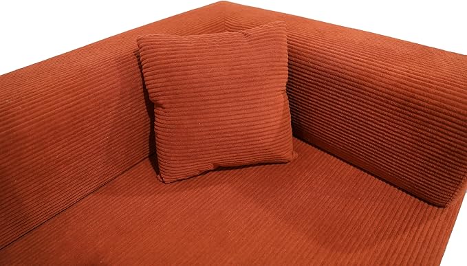 Modern Floor Sofa Bed with Bolster Pillows, Couch Bed,Foldable Sofa bigsize Sofa Convertible Lounger, Orange Red Corduroy (Orange red)