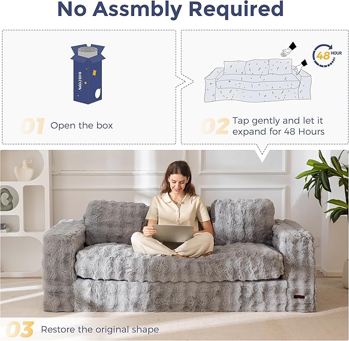 MAXYOYO 3-Seater Boneless Sofa Couch, Modern Bubbled Sofa for Living Room, Soft Bean Bag Chair High-Density Foam Couch with Pillows, No Assembly Required