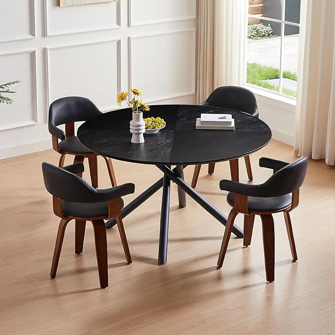 HKQYON Round MDF Tea Table, Cross Legs Metal Base, Easy to Assemble, Black Color for Home Living Room