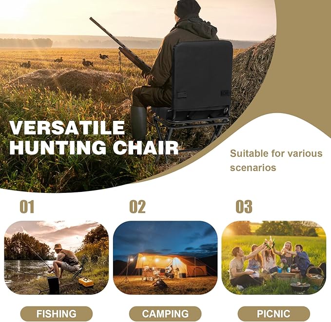 GYMAX Hunting Chair, 360 Degree Swivel Hunting Blind Chair w/ 3’‘ Oversized Duck Feet & Camo Padded Cushion, 330 LBS Silent Waterproof Rustproof Folding Ground Blind Hunting Seat Stool for Outdoors