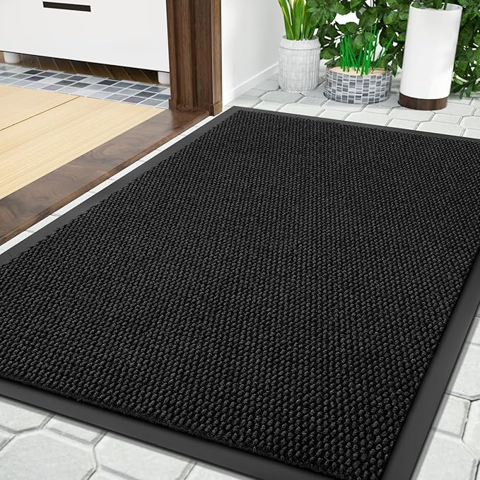 Yimobra Doormat Outdoor Indoor Entrance 36 x 24, All-Season All-Weather Front Door Mat, 100% Waterproof Welcome Matt for Floor Garage Outside Entry, Stain and Fade Resistant,Black