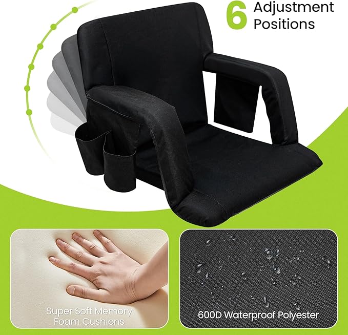 Hmlinktt Stadium Seats with Back Support, Bleacher Chairs with Back and Cushion, Wide Bleacher Seats with Thick Padded Cushion, Armrests, Side Pockets, Shoulder Straps for Sports Events