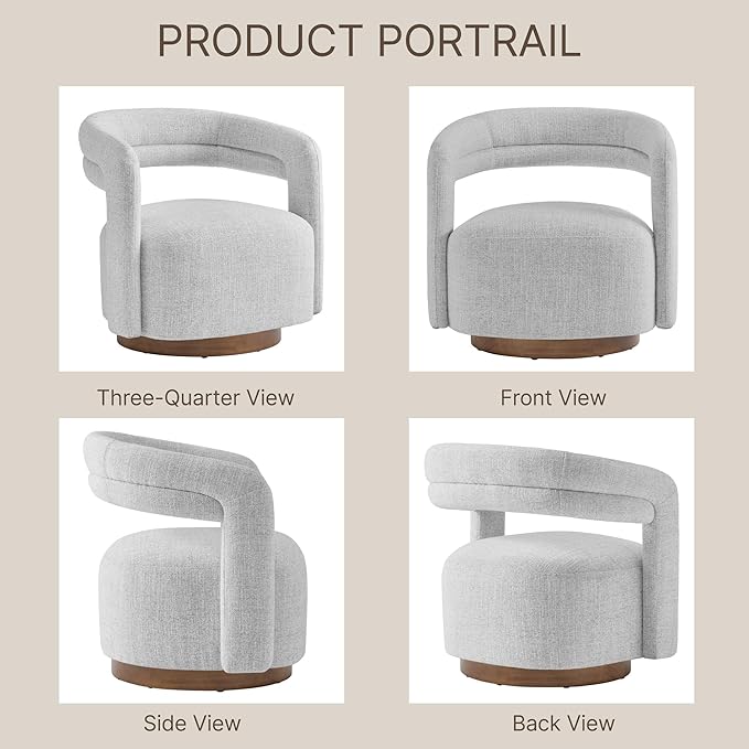 Swivel Accent Chair Set of 2, Upholstered Barrel Chair with Open Back Design, Modern Arm Chair with Wooden Base for Living Room Bedroom Reading Waitingroom,White