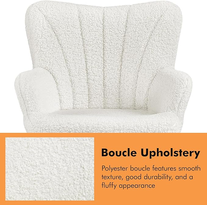 Yaheetech Boucle Accent Chair, Modern Fuzzy Sherpa Armchair, Fuzzy Sherpa Armchair, Upholstered Vanity Chair with High Back and Mental Legs for Living Room Makeup Bedroom, Ivory