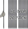AAGUT Rebar Stakes 40 Inch 20 Pcs, Heavy Duty 1/2" Landscpe Timber Spikes Concrete Forming Stakes Straight Metal Garden Plant Stakes Anti Rust Black Coating