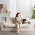 MAXYOYO 3-Seater Boneless Sofa Couch, Tufted Corded Sofa Lounge for Living Room, Comfy Bean Bag Chair High-Density Foam Couch with Pillows, No Assembly Required