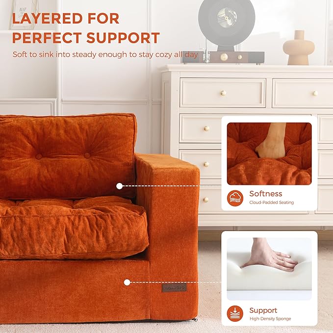 MAXYOYO 3-Seater Boneless Sofa Couch, Tufted Sofa Lounge for Living Room, Comfy Bean Bag Chair High-Density Foam Couch with Pillows, No Assembly Required