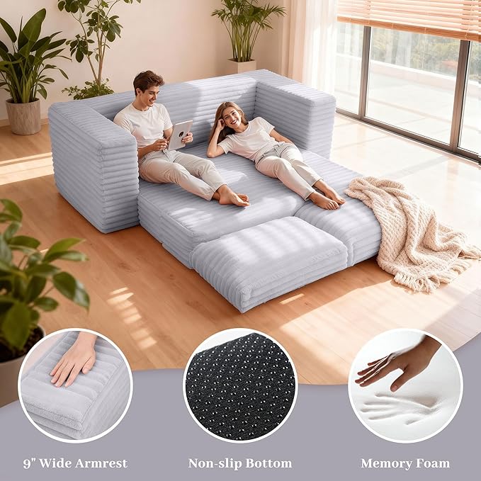 HABUTWAY Convertible Folding Sofa Bed Couch,3 in 1 Pull Out Couch Bed,Loveseat Sleeper Sofa Bed,Boneless Couches with Pillows for Living Room Bedroom, Light Grey