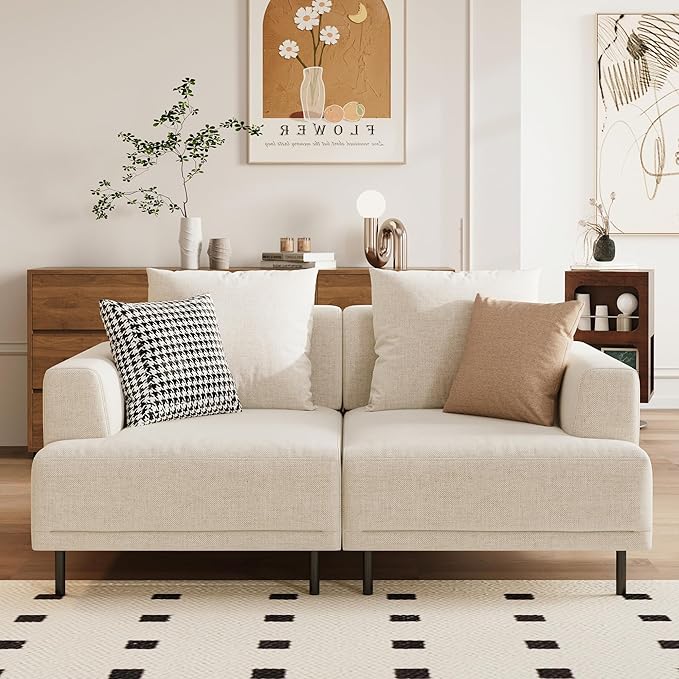 Modular Sectional Sofa for Living Room, 66.1" Wide Mid-Century Modern Fabric Couch with Cozy Seating, Suitable for Living Room, Bedroom & Daily Relaxation - Beige
