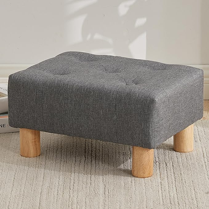 FIMIVIBI Small Foot Stool Ottoman, Linen Footstool Ottoman Foot Rest for Couch, Rectangle Footstools and Ottomans Small for Living Room, Entryway and Bedroom (Gray)