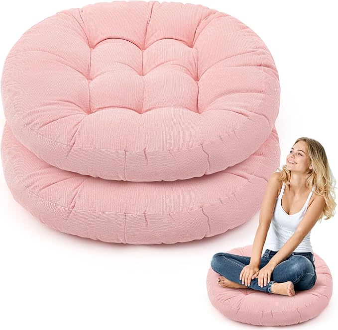 Jerify Floor Pillow Cushions 22 x 22 Inch Round Square Large Meditation Floor Pillow for Classroom Adult Meditation Picnic Party Cushion for Seating Gift Christmas(Round,Bright Pink,2 Pcs)