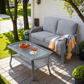 HOOOWOOO Patio Furniture Set,Outdoor High Back Loveseat Set,All Weather Wicker 2-Seater-Sofa Love Seat with Table,Dark Gray