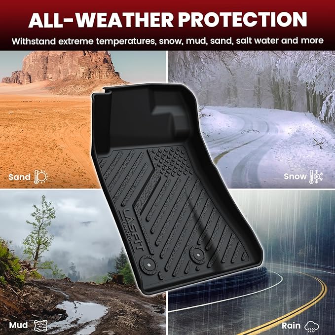 LASFIT Floor Mats and Trunk Mat for Ford Mustang 2024 2025 2026 (NOT fit Cargo w/o Subwoofer Box) All Weather Protector TPE Car Floor Liners, 1st & 2nd Row & Cargo Liner, 5pcs Black