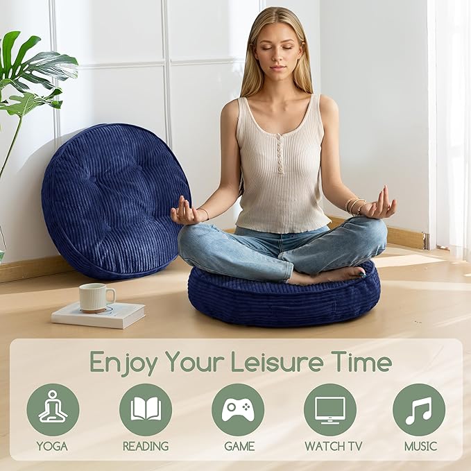 HIGOGOGO Washable Floor Pillow Cushion for Adults, Meditation Cushion Pillow, Large Round Floor Sitting, Removable Tufted Corduroy Cover, for Tatami Living Room or Yoga, 22x22 Inch, Machine Washable