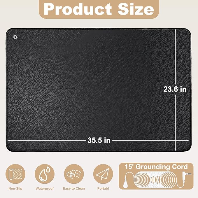 Grounding Mat, Grounding Mat for Bed Feet with 15ft Cord, 35.4x23.6 inches Grounding Pad for Bed, Improves Sleep Energy Wellness
