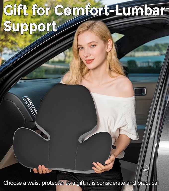BEBAS Lumbar Support Pillow - Ergonomic Memory Foam Back Cushion for Lower Back Pain Relief - Washable Cover - Fits Car Seats, Office Chairs, Gaming Chairs, Wheelchairs & Home Use - Black