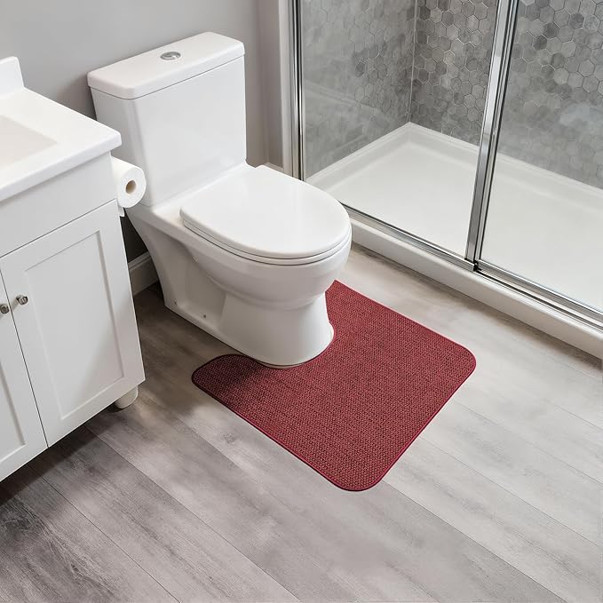 Bosap Christmas Toilet Rugs U Shaped Bathroom Rug,Machine Washable Non Slip Quick Dry Super Absorbent Ultra Thin Toilet Mats for Bathroom Toilet.Red,1'8"x2'(20x24inch)