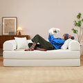 79" Convertible Sofa Bed, Boneless Corduroy Sleeper Foldable Modular Couch, Memory Foam Compressed Sofa in A Box, Folding Mattress Floor Couch for Small Space Living Room Apartment Bedroom, White