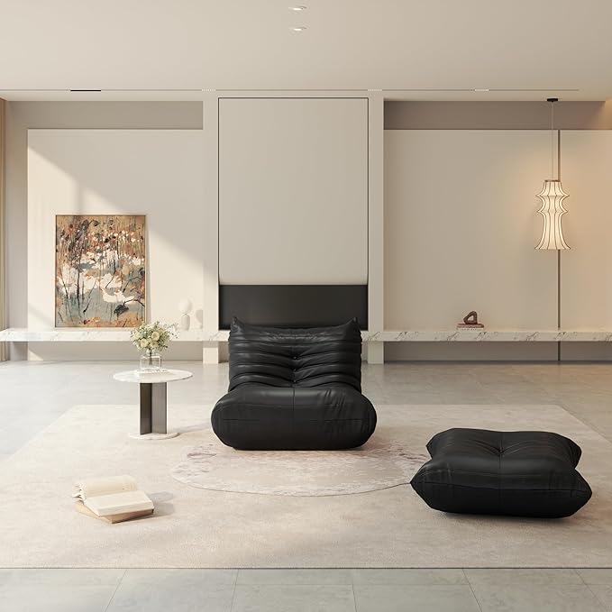 Fireside Chair Lazy Floor Sofa Set, Cozy Memory Foam Bean Bag Chairs, Faux Leather Giant Bean Bag Chair Sofa, Armless Foam Couch Lounger Tatami Recliner for Living Room Bedroom Dorm Office