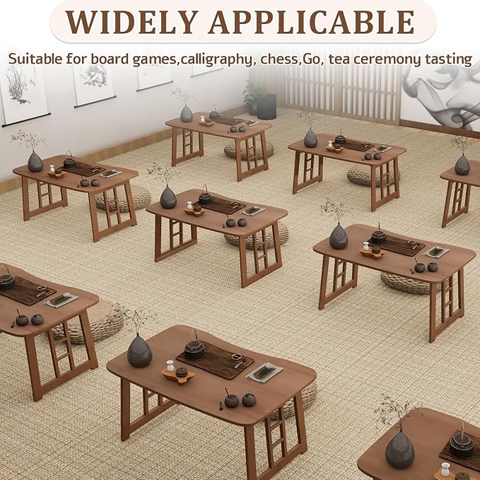 Folding Coffee Table, Foldable Japanese Floor Low Table Small Coffee Tables for Sitting On The Floor, No Assembly Portable Tea Table for Living Room Meditation Tea Room Tatami Zen Dining (Brown)