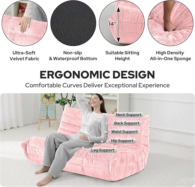 HABUTWAY Bean Bag Chair, Giant Bean Bag Chairs for Adults, 3 Seater Fireside Chair, Lazy Large Floor Bean Bag Sofa for Living Room, Bedroom, Dorm, Office (Pink)
