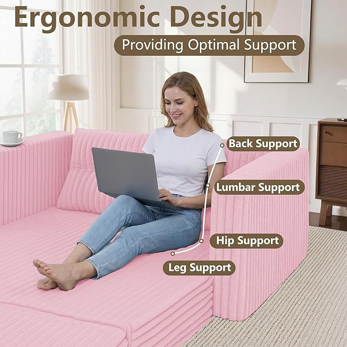 HABUTWAY Folding Sofa Bed, 2 in 1 Convertible Sleeper Chair with Pillow, Portable Fold Out Chair Bed with Armrest, Comfy Floor Couch, Lazy Sofa for Living Room Bedroom Dorm Home Office, Pink