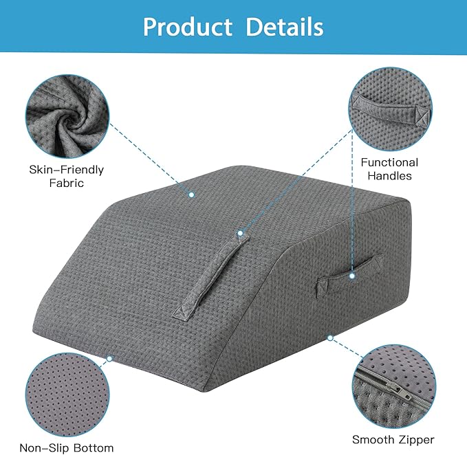 MEGCXIT Leg Pillow Elevation Blood Circulation, Leg Wedge for Elevation for Swelling, Leg Elevating Pillow for After Surgery, Memory Foam Foot Knee Pillow for Back Sleeping 23.6×16.8×8 Inch Dark Grey