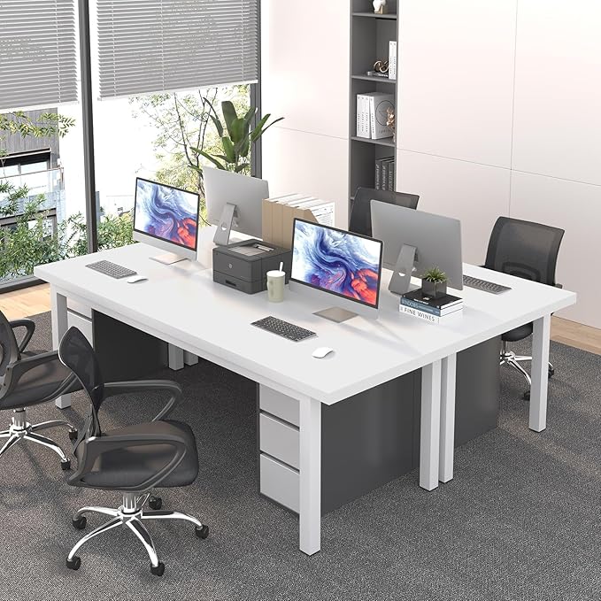 63 Inch Large Computer Desk, Modern Office Desk with Adjustable Feet, Gaming Desk with Deep Desktop, Study Writing Table for Home Office, Work from Home, White