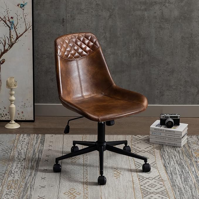 DUHOME Modern PU Leather Office Chair Desk Chair Swivel Computer Chair Yellowish-Brown