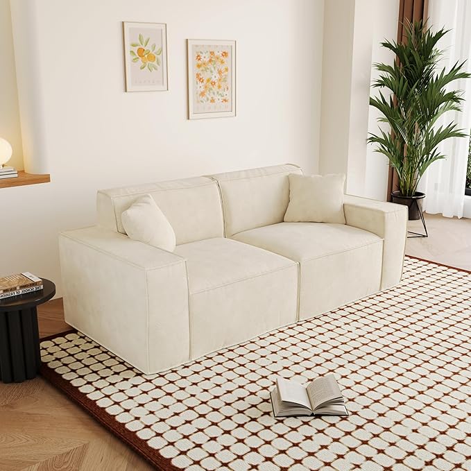 80.3" Cloud Sectional Couch, Chenille Boneless Couch 2 Seater with Deep Seats & Wide Armrests, Comfy Modular Sectional Sofa Memory Foam Compression Floor Sofa for Living Room, No Assembly Required