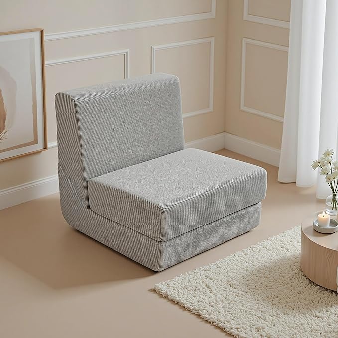 Folding Sofa Bed, Convertible Sleeper Chair with High-Density Foam, Portable Fold Out Chair Bed, Mattress Boneless Floor Sofa for Living Room, Bedroom, Office, Single