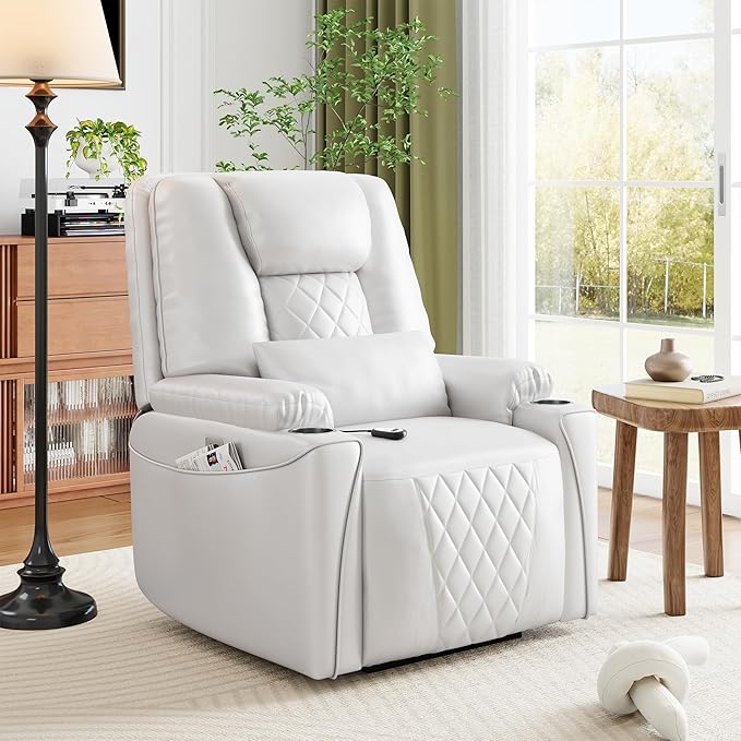 Power Lift Recliner Chair, Easy Lift Assist for Elderly, 3-Position Recline, Storage Pockets & Cup Holders, USB Charging Ports, Remote Control Operation, Living Room or Bedroom Comfort, White