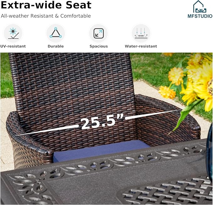 MFSTUDIO Patio Rattan Outdoor Wicker Chairs Set of 2, Woven Brown Wicker Patio Rattan Dining Chairs Set of 2 with Cushions, Oversized Seat 4 Patio Dining Chairs for Outdoor Table, 330lbs