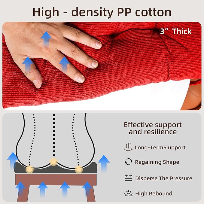 HLOVME Corduroy Chair Cushion with Ties Ultra Soft Warm Floor Cushion for Kids Reading Nook Comfortable Square Seat Cushion for Adult 15.7”x15.7” Set of 2, Bright red