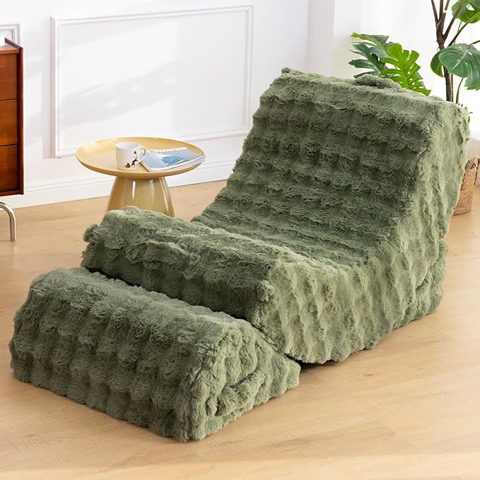 Gaint Bean Bag Chairs for Adults, Beanbag Lounge Filled with Memory Foam, Adjustable Angle, Velvet Fabric, with Detachable Footrest for Bedroom, Living Room and Nursery(Green)