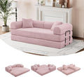 ZQRhome 79" 5-in-1 Convertible Sofa Bed, Luxe Sleeper with Reinforced Frame & Plush Support, No Assembly Corduroy Couch for Lounge, Bedroom & Dorm, Pink