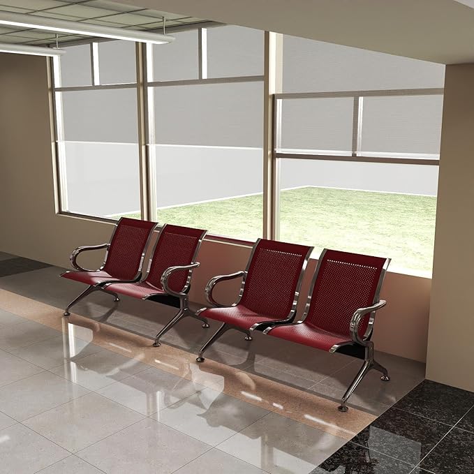 Kinfant 2-Seat Waiting Room Chair - Office Guest Reception Chairs with Ergonomic Backrests, Airport Waiting Bench with Armrests, Metal Waiting Furniture for Hospital, Bank (Dark Red, Set of 2)
