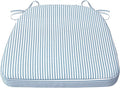 AAAAAcessories D-Shaped Chair Cushions, 2" Thick Dining Chair Pads with Ties and Removable, Machine-Washable Cover, 17" x 16", Pinstripe Blue