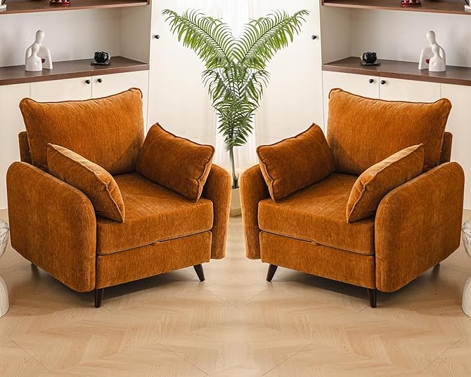 Oversized Accent Chair Set of 2,All Seats Storage,Comfy Armchair,24.5'' Deep Seat,Upholstered Living Room Chairs,Big Reading Chair for Bedroom,Office,Chenille,Yellow