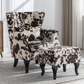 Janoray Mid Century Modern Accent Chair Upholstered Armchair Comfy Velvet Tufted Wingback Single Sofa with Ottoman for Bedroom Living Room, Cow