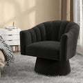 Swivel Accent Chair,Upholstered Velvet 360° Swivel Barrel Chair for Living Room Overstuffed Bouncle Reading Chair Round Armchair for Bedroom,Vanity,Office(Black)