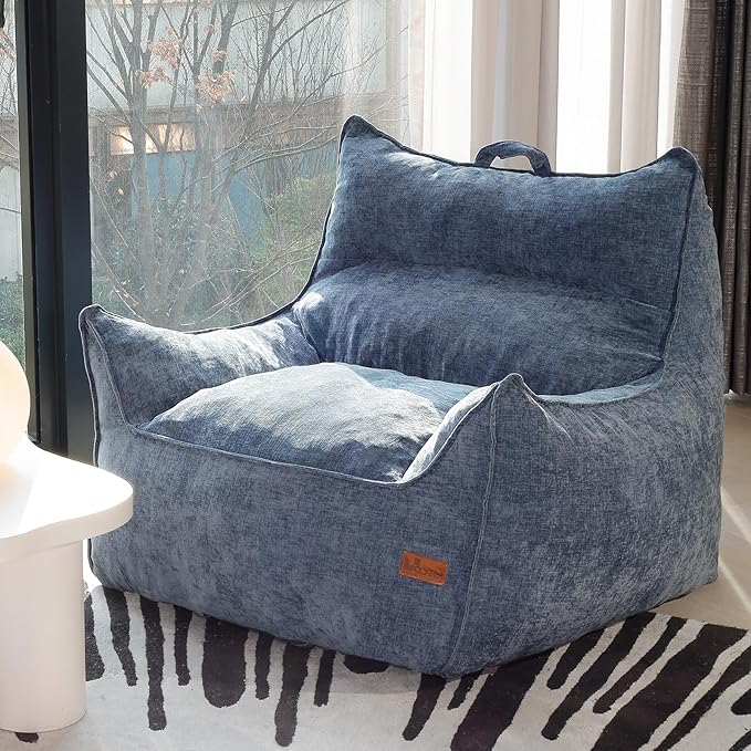 Giant Bean Bag Chair, Beanbag Chairs for Adults, Teens & Kids, Comfy Sofa Chair with Handle & Filling for Living Room, Reading & Gaming, Non-Slip(Bule-XL)