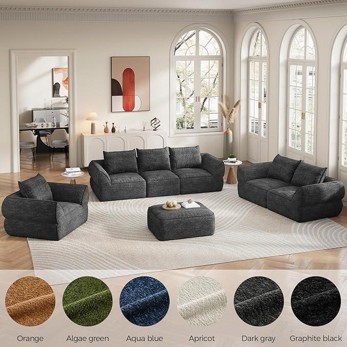 42.5" Single Cloud Sofa, Boneless Couch for Small Spaces, Modern Comfortable Upholstery Sofas with Pillows for Living Room, Apartment, Dorm, Office, Removable Cover, No Assembly Required Dark Gray