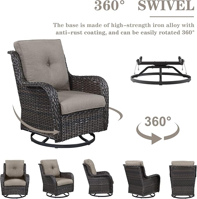 Belord Wicker Patio Furniture Sets - 13 Piece Outdoor Rattan Furniture Conversation Sets with 4 Swivel Rocker Chairs, 2 Rattan Sofas, Wicker Ottomans and Coffee Table, Brown/Grey