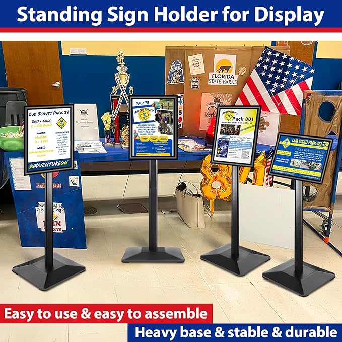 VAIIGO Pedestal Sign holder Stand 8.5x11inch Adjustable Standing Floor Sign Stand with Heavy Base & Snap Frame Display Stand for Indoor Outdoor Business Store Sign Holder Poster Stand (Black)