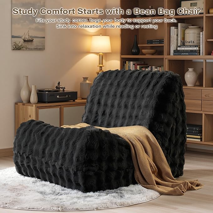 Bean Bag Chairs for Adults,Comfy Small Bean Bag Sofa with Back Support,Dark Grey Memory Foam Bean Bag Chair for Kids,Faux Fur Fireside Beanbags Lazy Sofa for Bedroom,Dorm,Apartment,Living Room